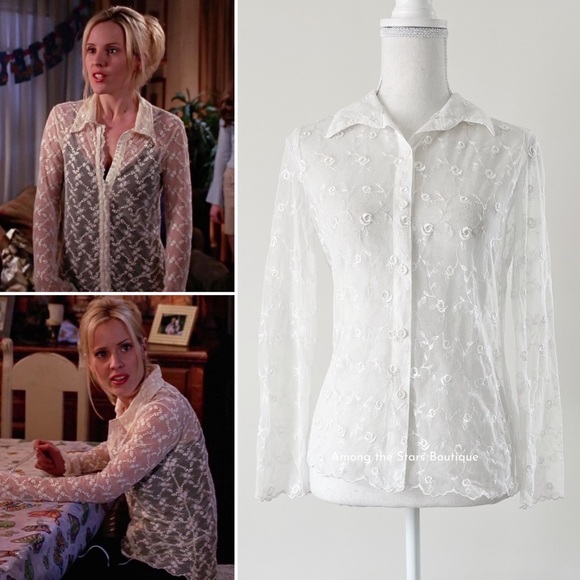 Vintage 90s Sheer Lace Blouse Inspired by Anya in Buffy the Vampire Slayer - Picture 1 of 7